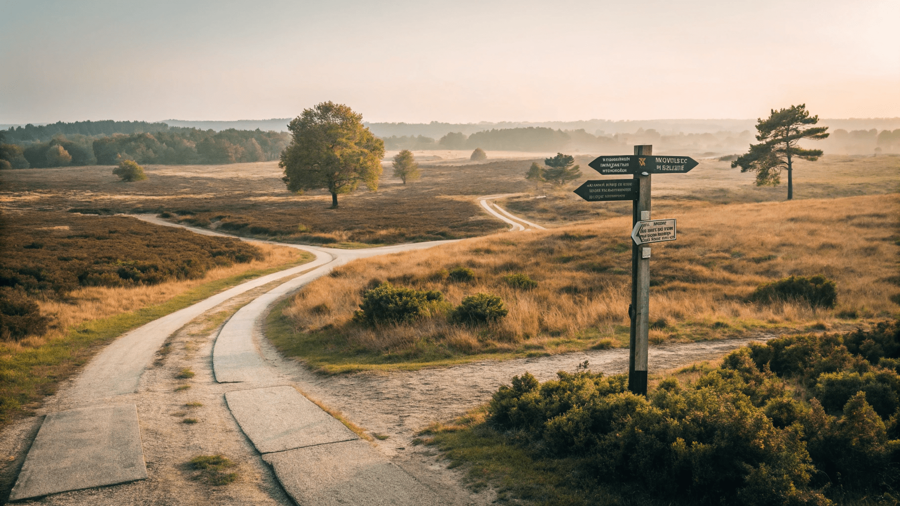 A Road That Splits Into Several Directions With A Signpost That Indicates Navigating Choices