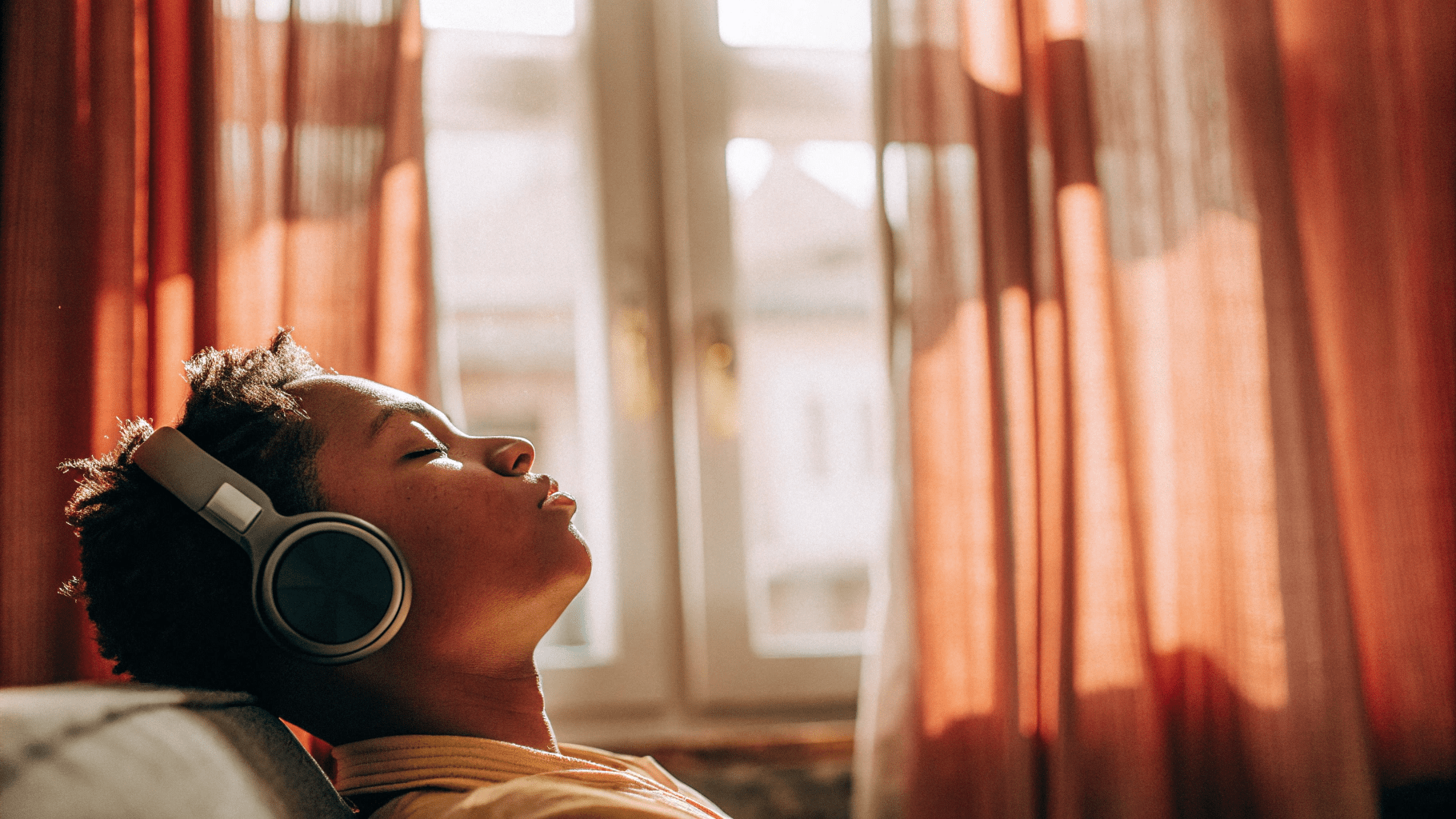 Someone Relaxed Listening To A Downloaded Audio File. Ready To Take A Moment To Unwind