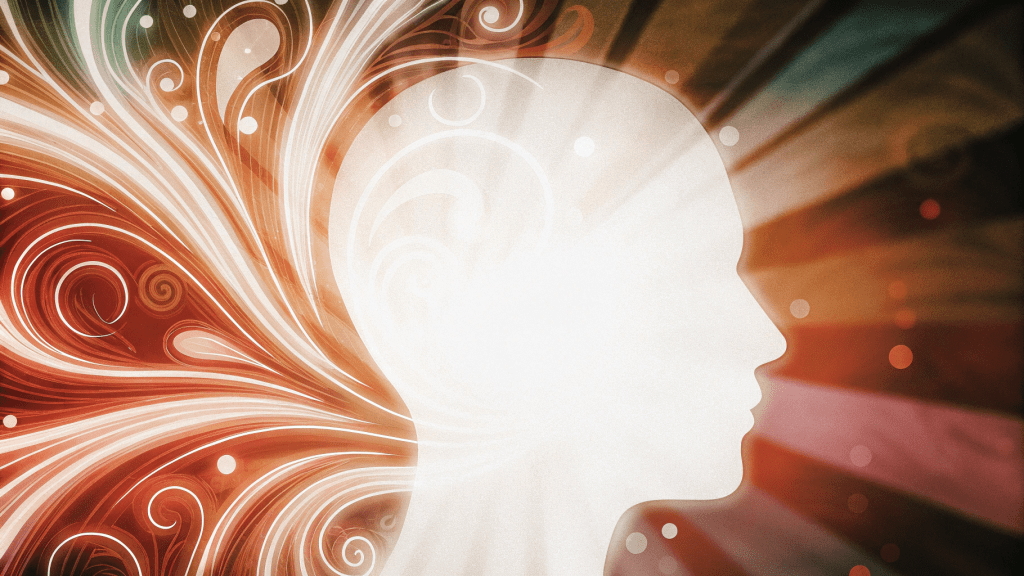 An illustration of a head in profile to illustrate the concept of thoughts of fantasy and reality