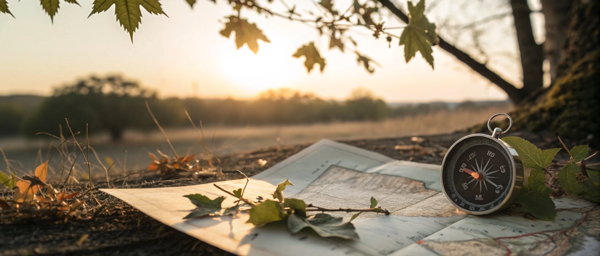A Compass On A Map In A Country Scene