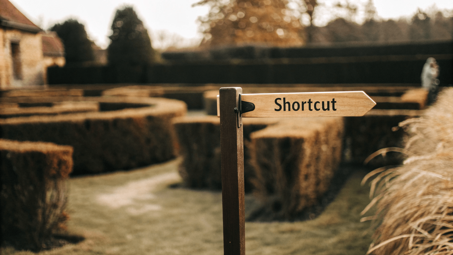 Shortcut A Sign In A Maze Saying Shortcut. Identify The Roadblocks