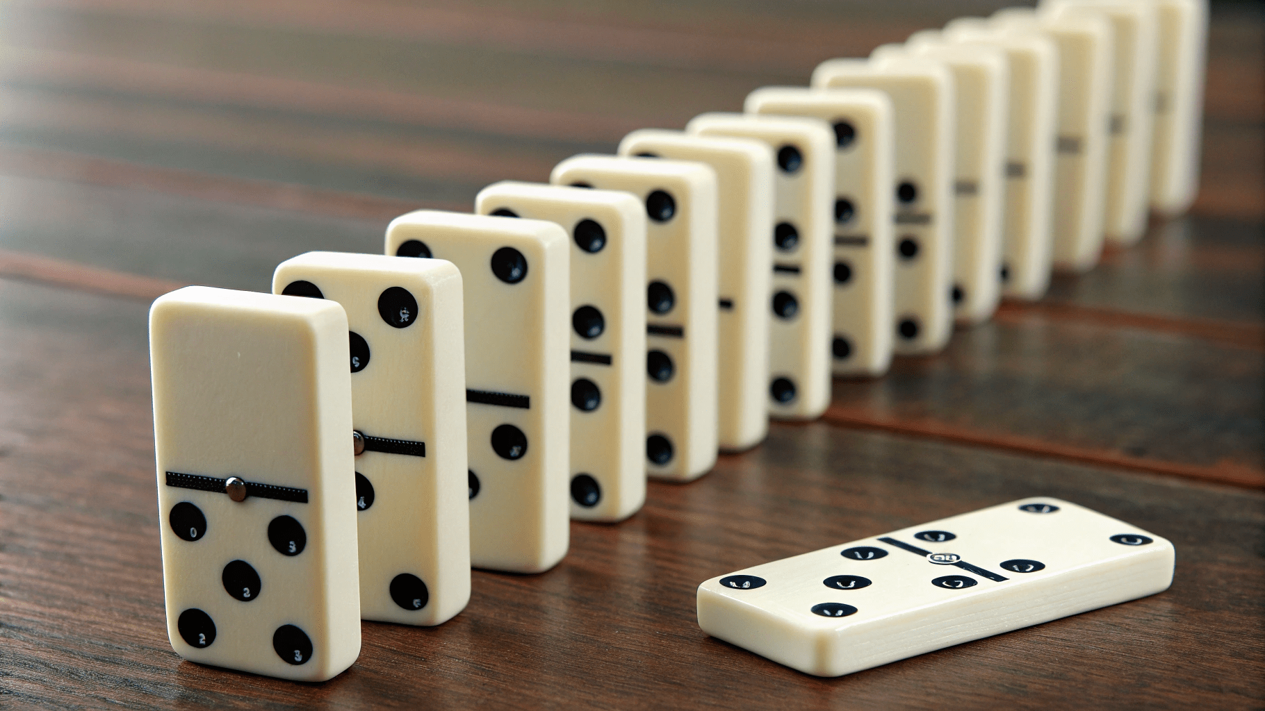 Dominoes-Ready-To-Fall A Row Of Dominoes Stacked On Their End Ready To Fall Over