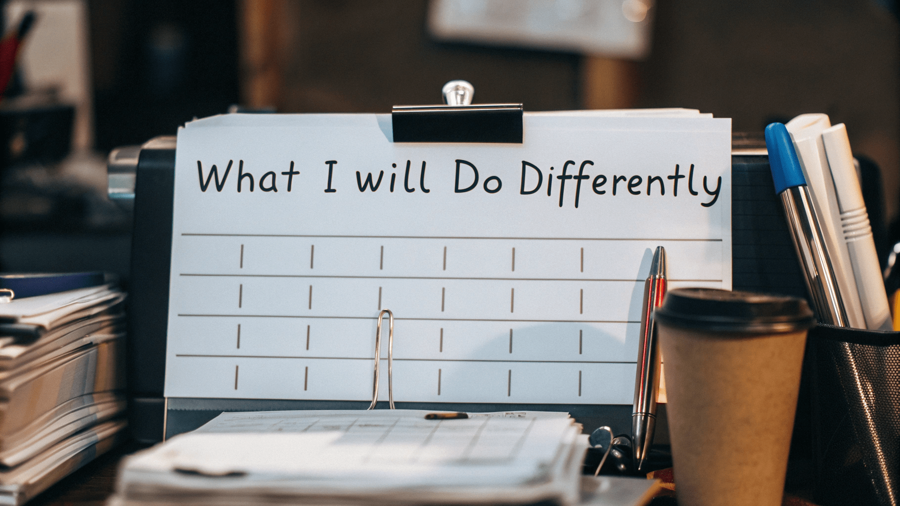 Remknder A Checklist On A Busy Desk With The Words &Quot;What I Will Do Differently&Quot; Written On It