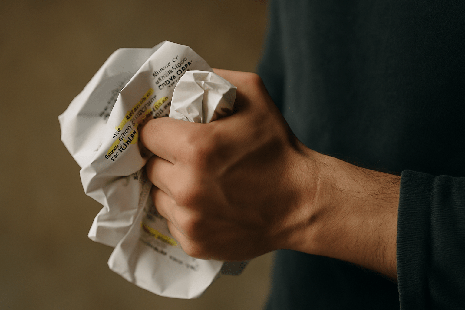 Crumpled-Script An Actor Holding Their Crumpled Script Where Their Imposter Thoughts Have Undermined Their Audition Mindset