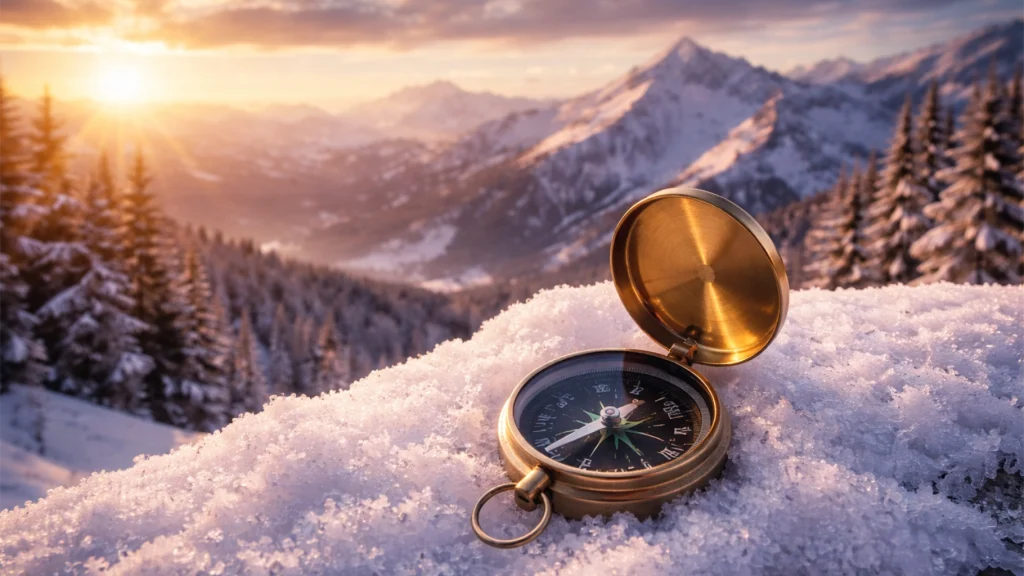 Cognitive Behavioural Hypnotherapy 2 A Compas In The Snow Illustrating New Year Resolutions