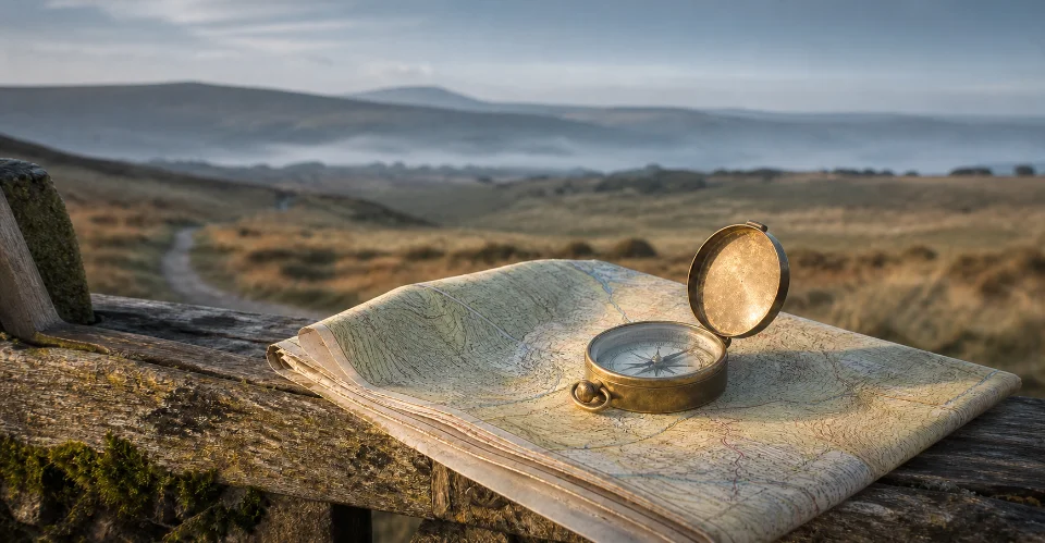 A Compass Resting On An Open Map, Symbolising The Work Of A Cognitive Behavioural Hypnotherapist