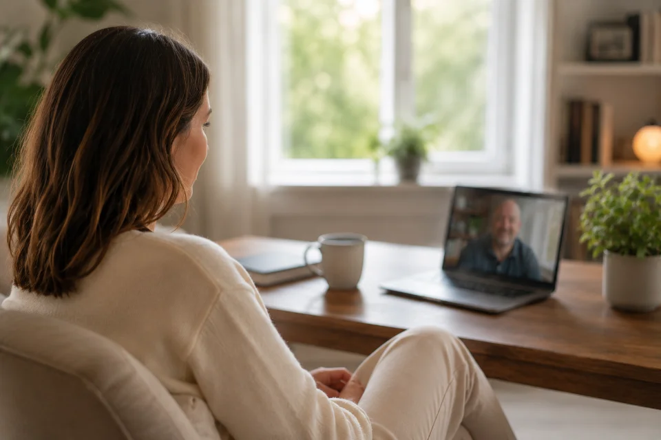 Someone Taking Part In An Online Hypnotherapy Session